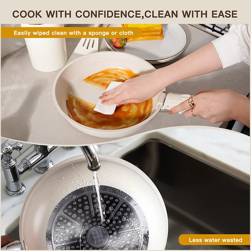 21 Piece Non-Stick, Astercook Ceramic Cookware Set with Sensor Handles, Milky white - Our Families Kitchen