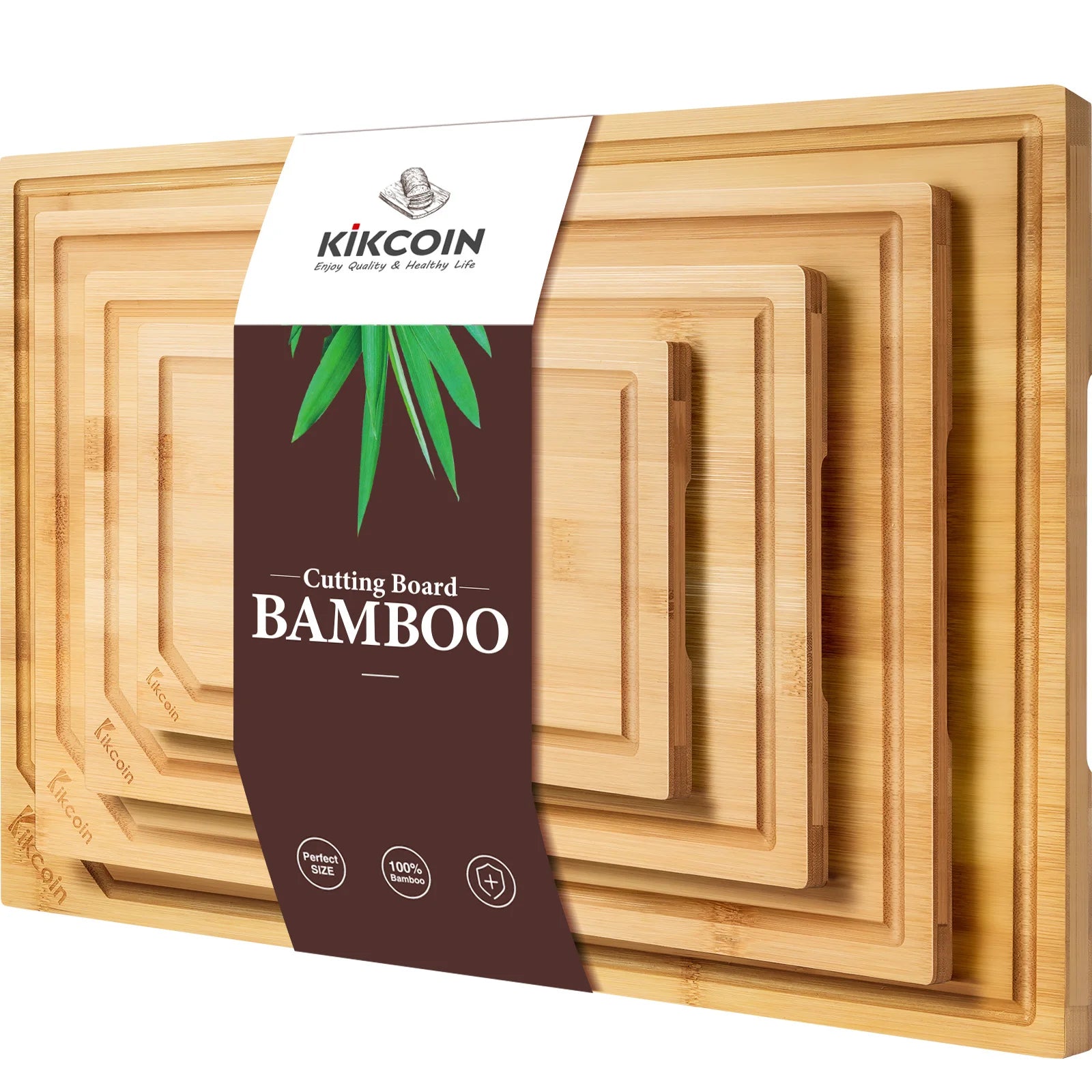 4-piece extra large kitchen bamboo cutting board set, inner handle design. - Our Families Kitchen