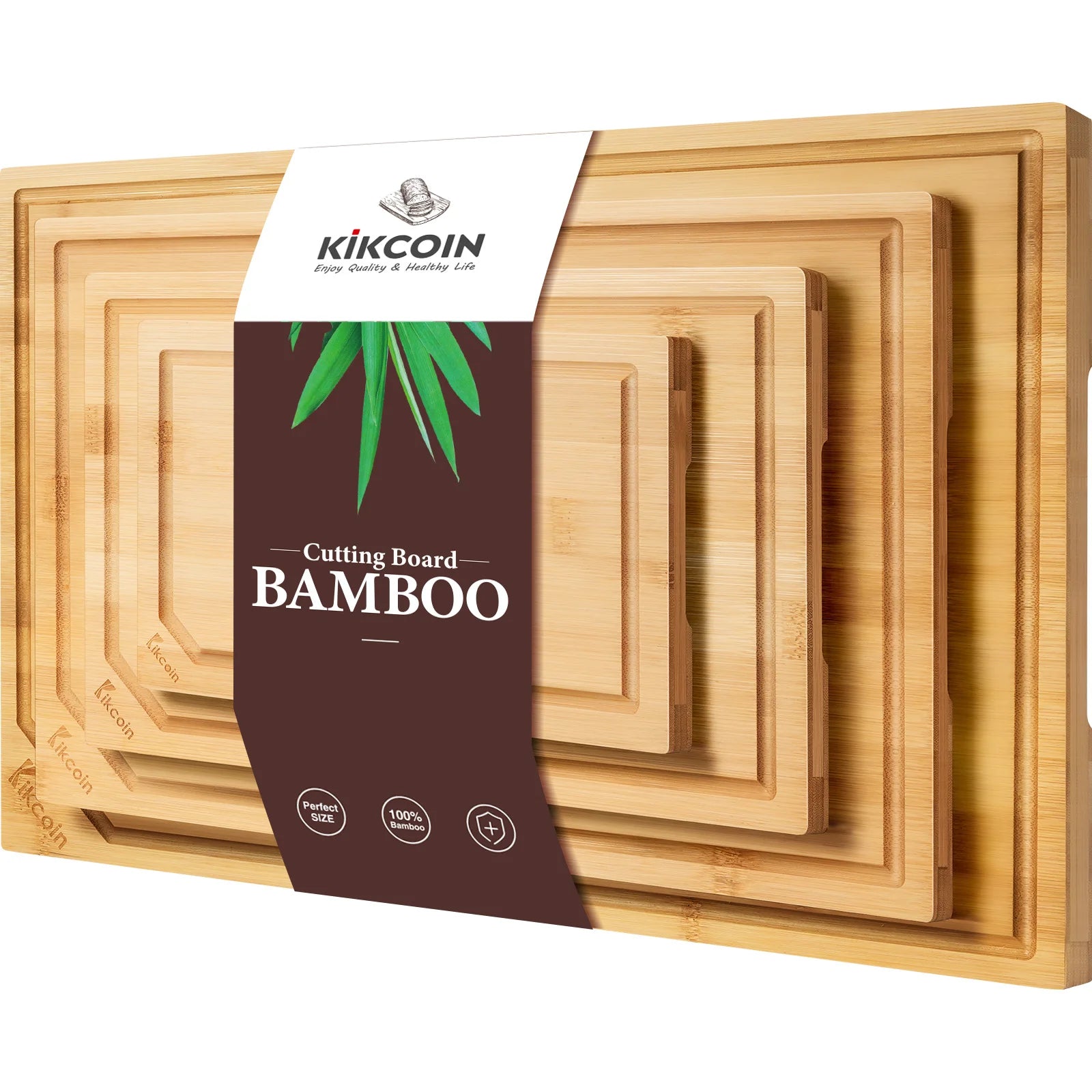 4-piece extra large kitchen bamboo cutting board set, inner handle design. - Our Families Kitchen