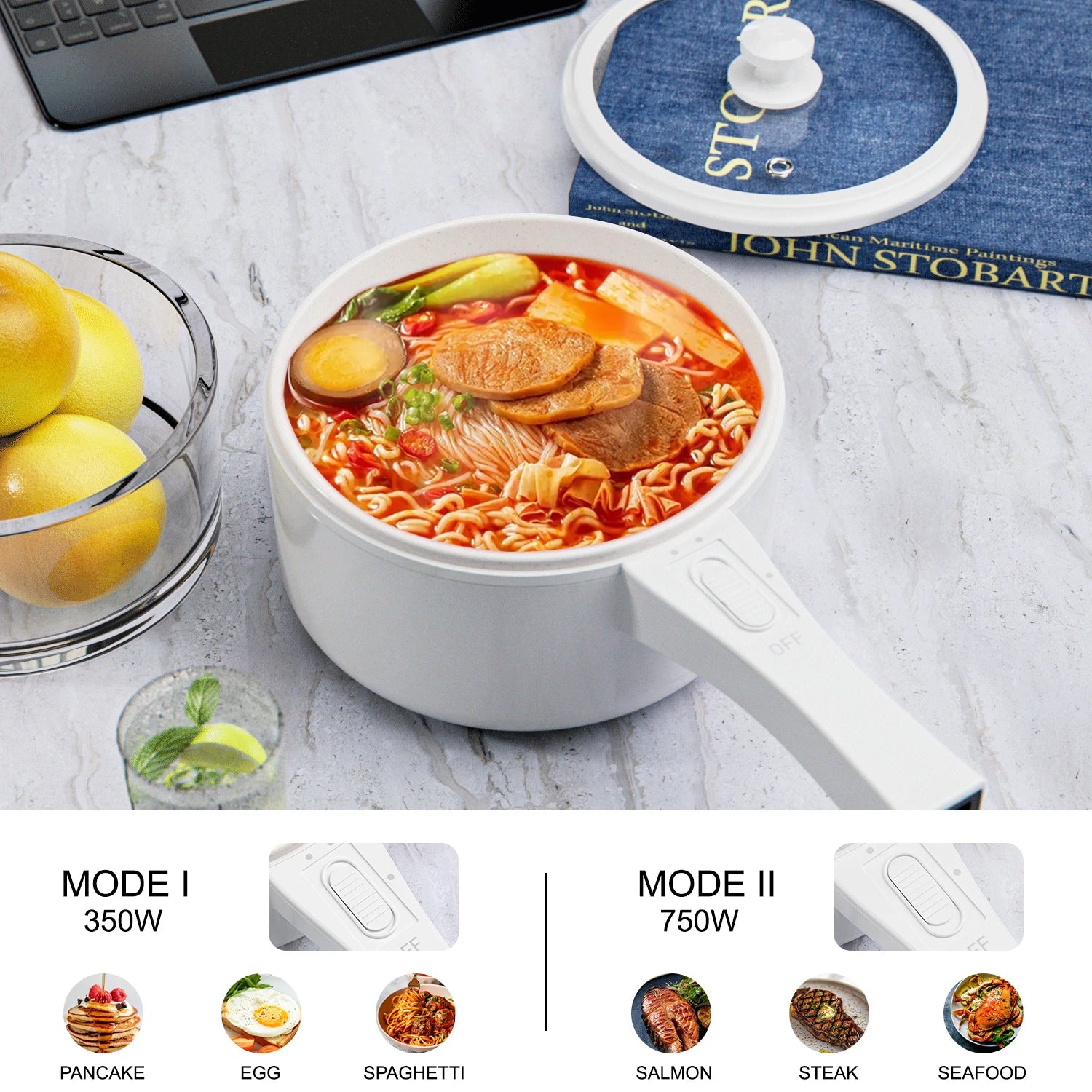 Hot Pot with Steamer, Non-Stick Fryer Pan, 1.5L Electric Pot with Power Adjustment - Our Families Kitchen