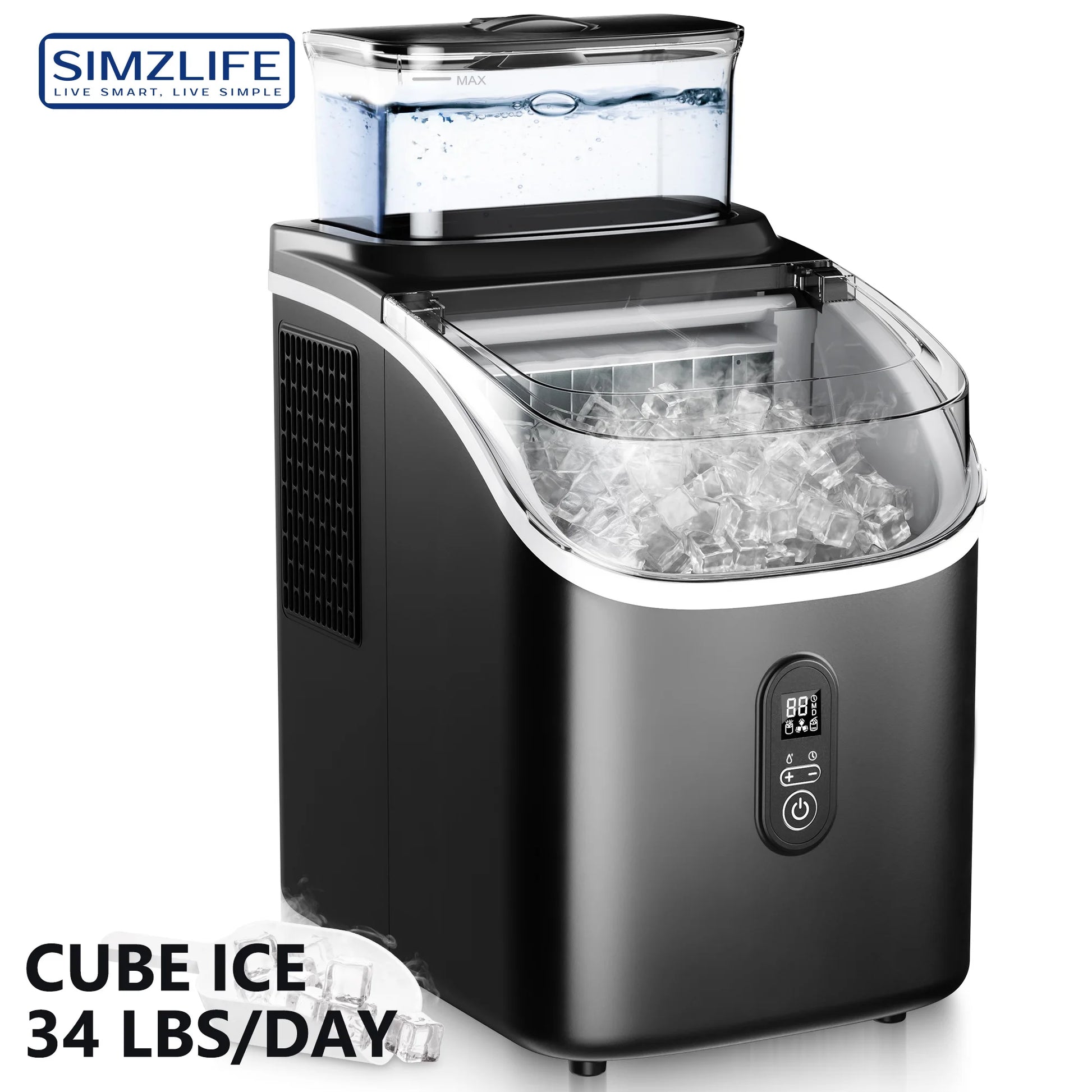SIMZLIFE Ice Cube Maker Machine Countertop with External Water Tank, 45Lbs, 16Pcs Ready in 13 Mins,Auto-Cleaning,Black - Our Families Kitchen