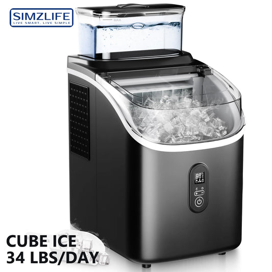 SIMZLIFE Ice Cube Maker Machine Countertop with External Water Tank, 45Lbs, 16Pcs Ready in 13 Mins,Auto-Cleaning,Black - Our Families Kitchen