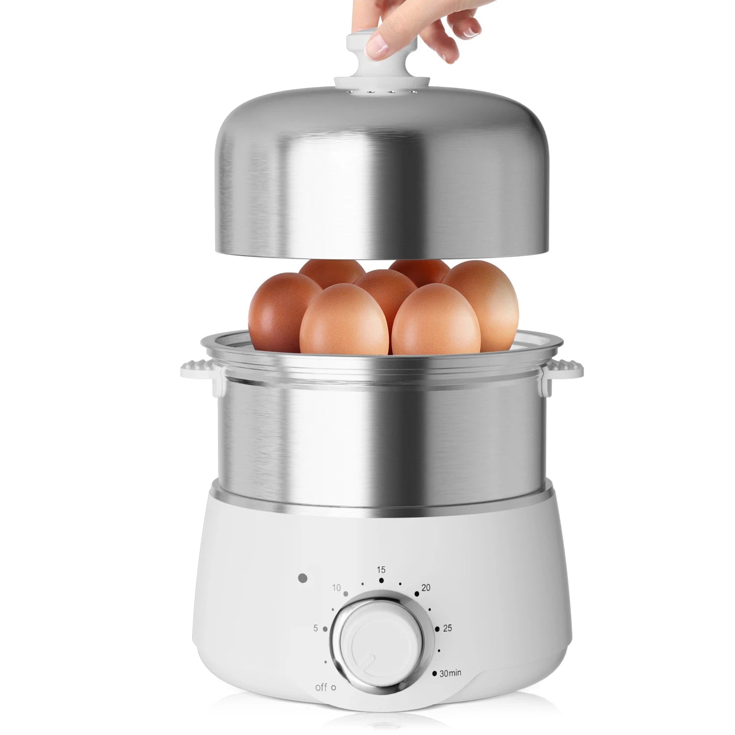 Egg Cooker -14-Egg Capacity Electric Stainless Steel Egg Cooker with 30-Min Timer and Auto Shut-Off - Our Families Kitchen