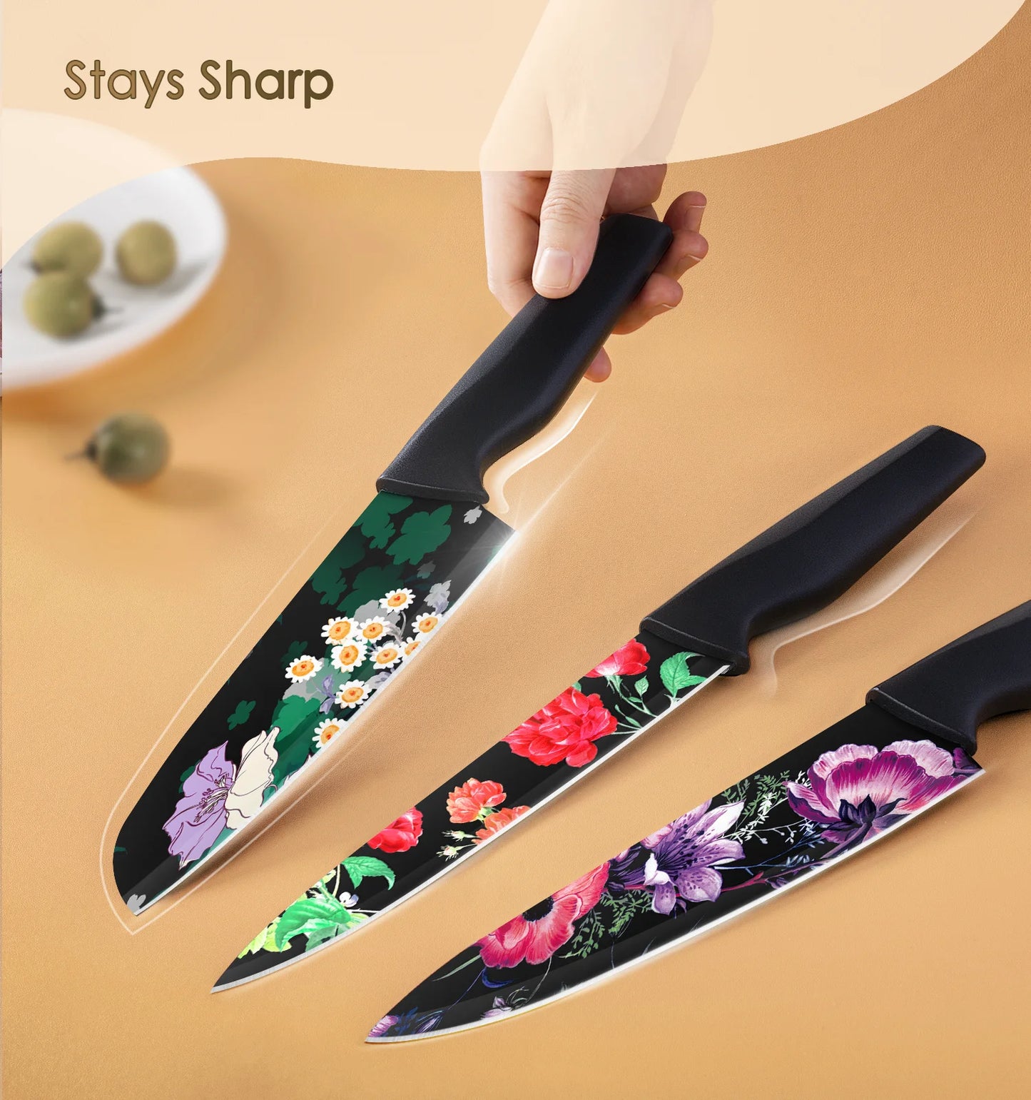 6PCS/ Astercook Knife Set with Blade Guards, Dishwasher Safe, German High Carbon Stainless Steel