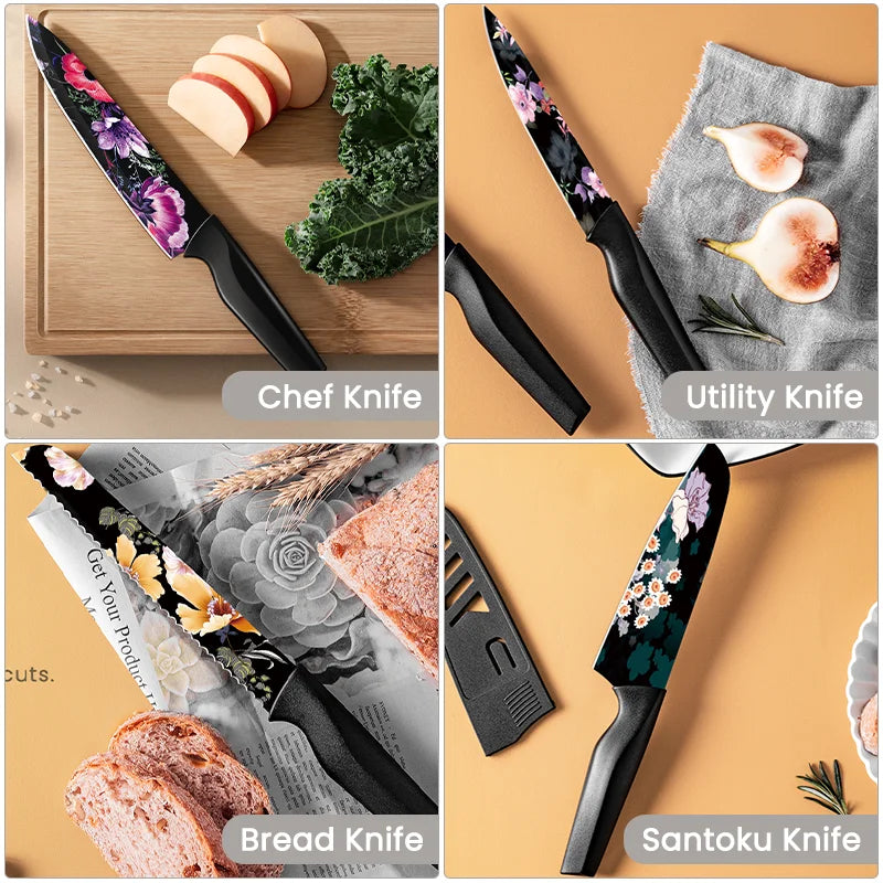 6PCS/ Astercook Knife Set with Blade Guards, Dishwasher Safe, German High Carbon Stainless Steel