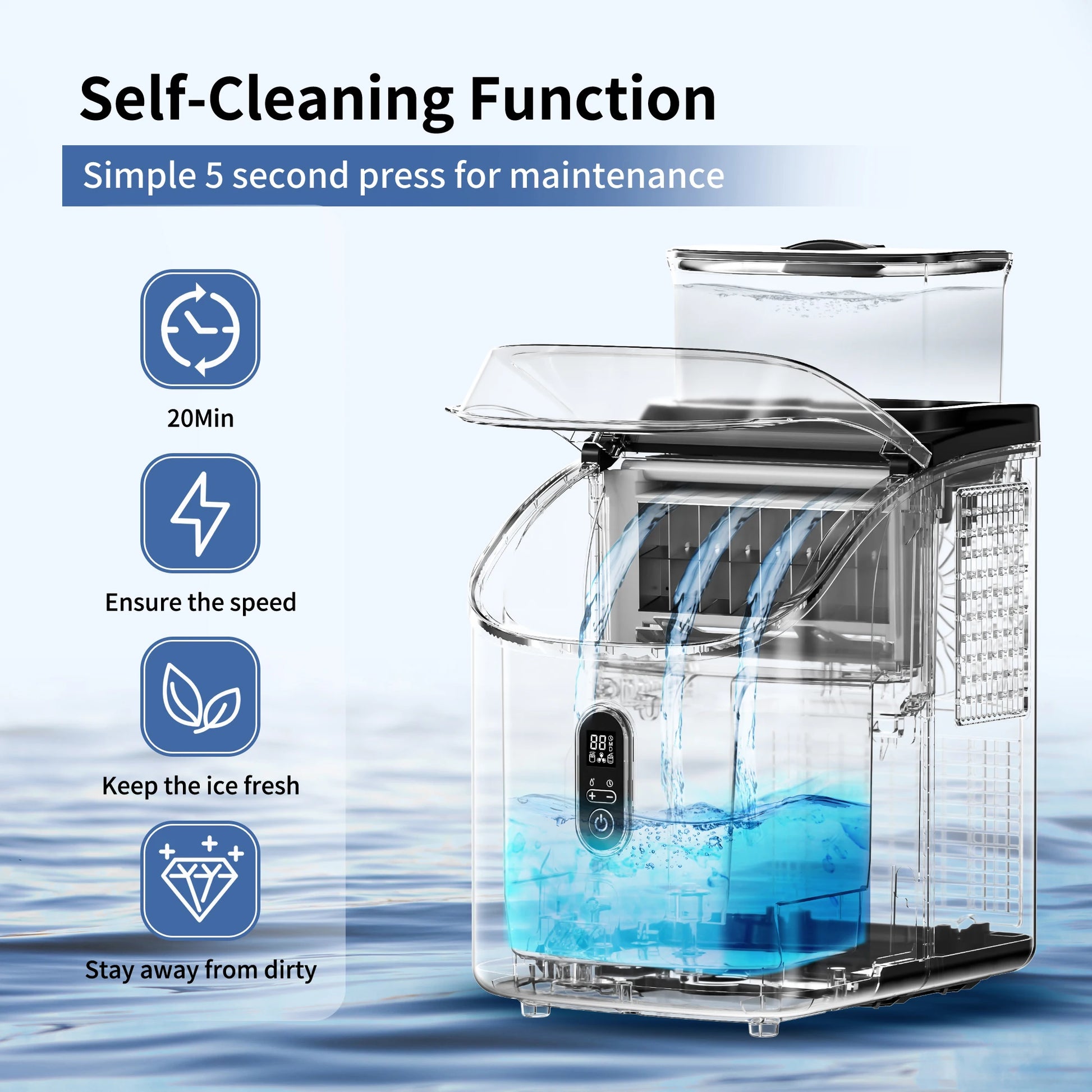 SIMZLIFE Ice Cube Maker Machine Countertop with External Water Tank, 45Lbs, 16Pcs Ready in 13 Mins,Auto-Cleaning,Black - Our Families Kitchen