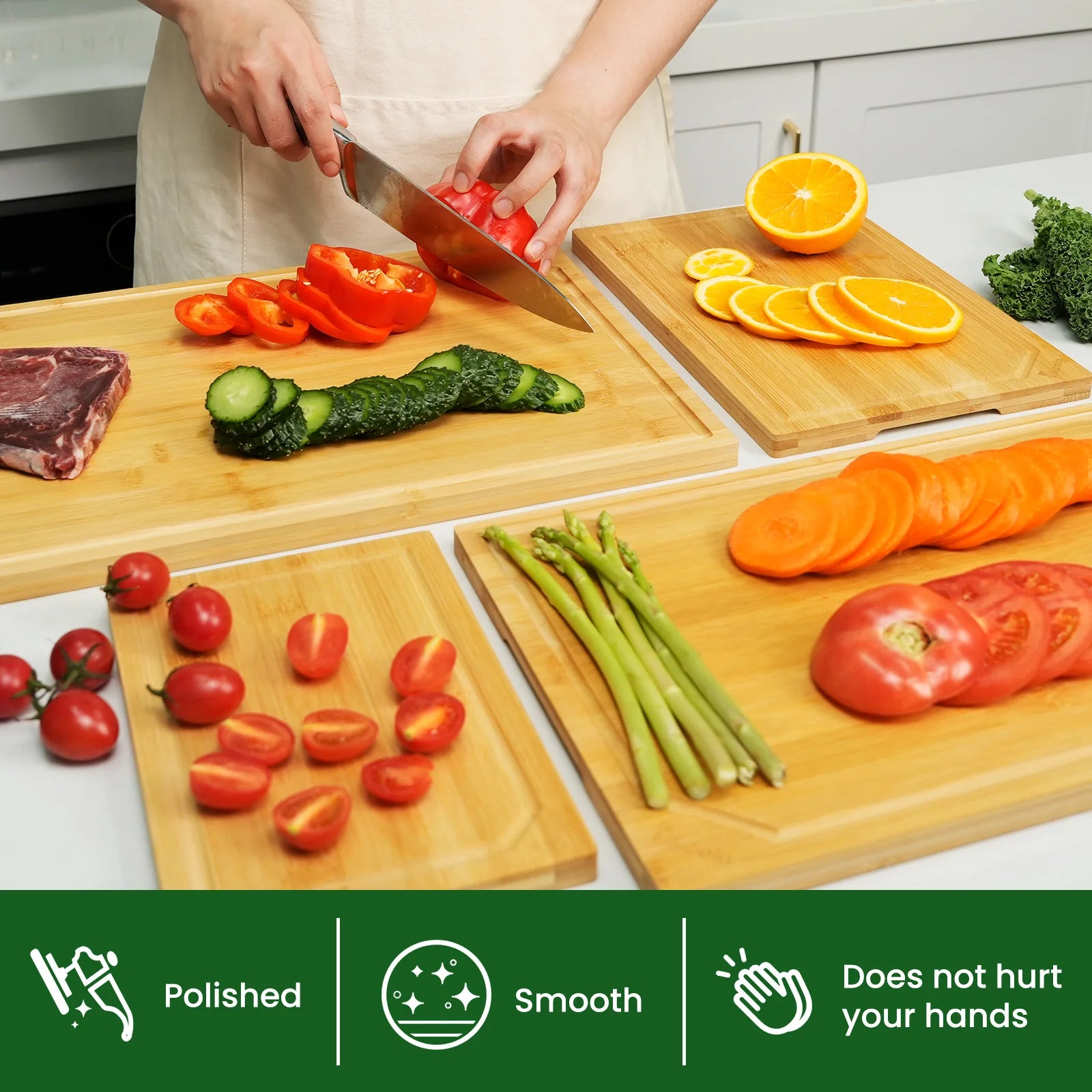 4-piece extra large kitchen bamboo cutting board set, inner handle design. - Our Families Kitchen