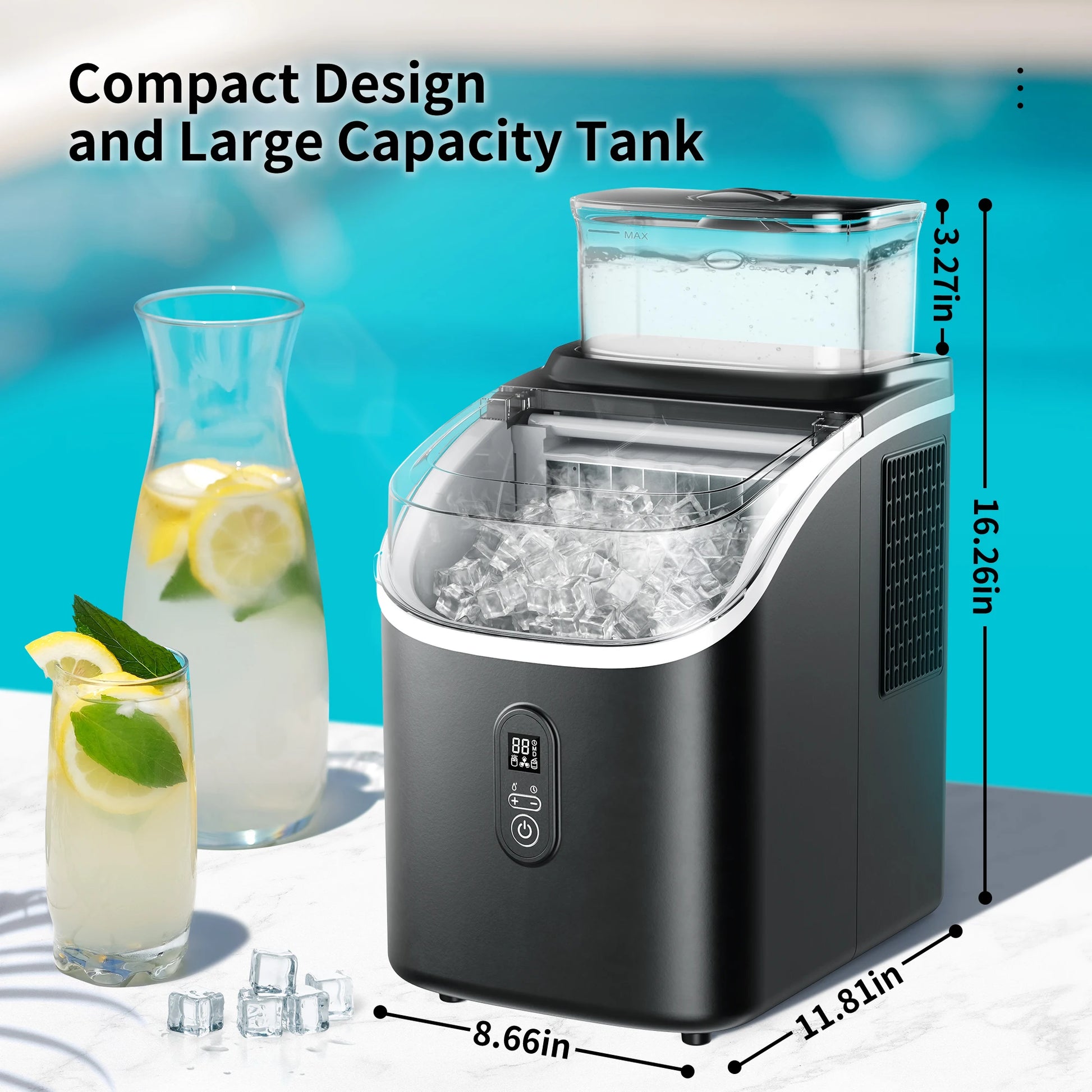 SIMZLIFE Ice Cube Maker Machine Countertop with External Water Tank, 45Lbs, 16Pcs Ready in 13 Mins,Auto-Cleaning,Black - Our Families Kitchen