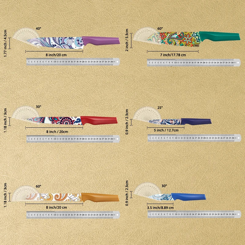 Astercook Paisley Pattern Knife Set With Sheaths, Dishwasher Safe, Colorful, German Stainless Steel - Our Families Kitchen