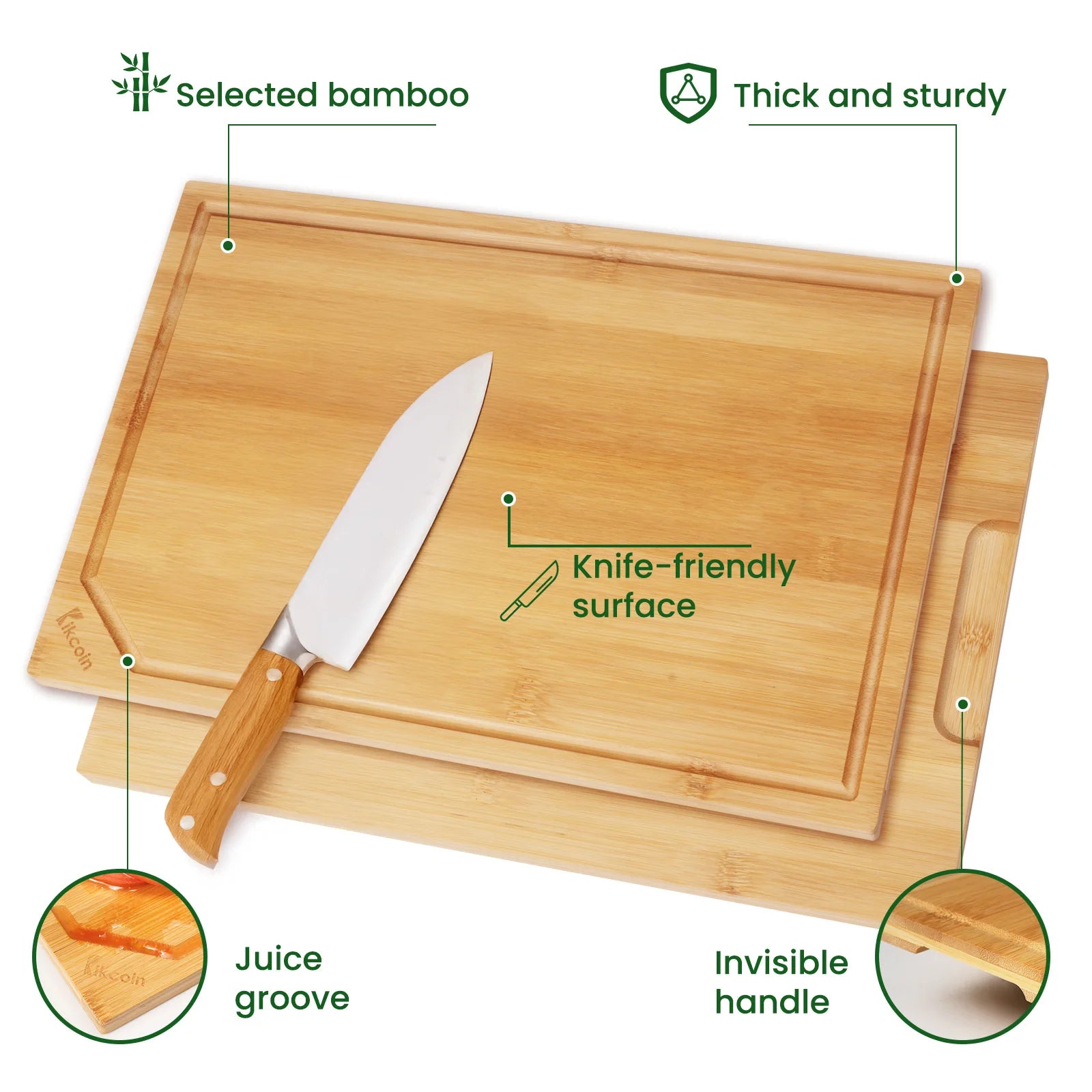 4-piece extra large kitchen bamboo cutting board set, inner handle design. - Our Families Kitchen