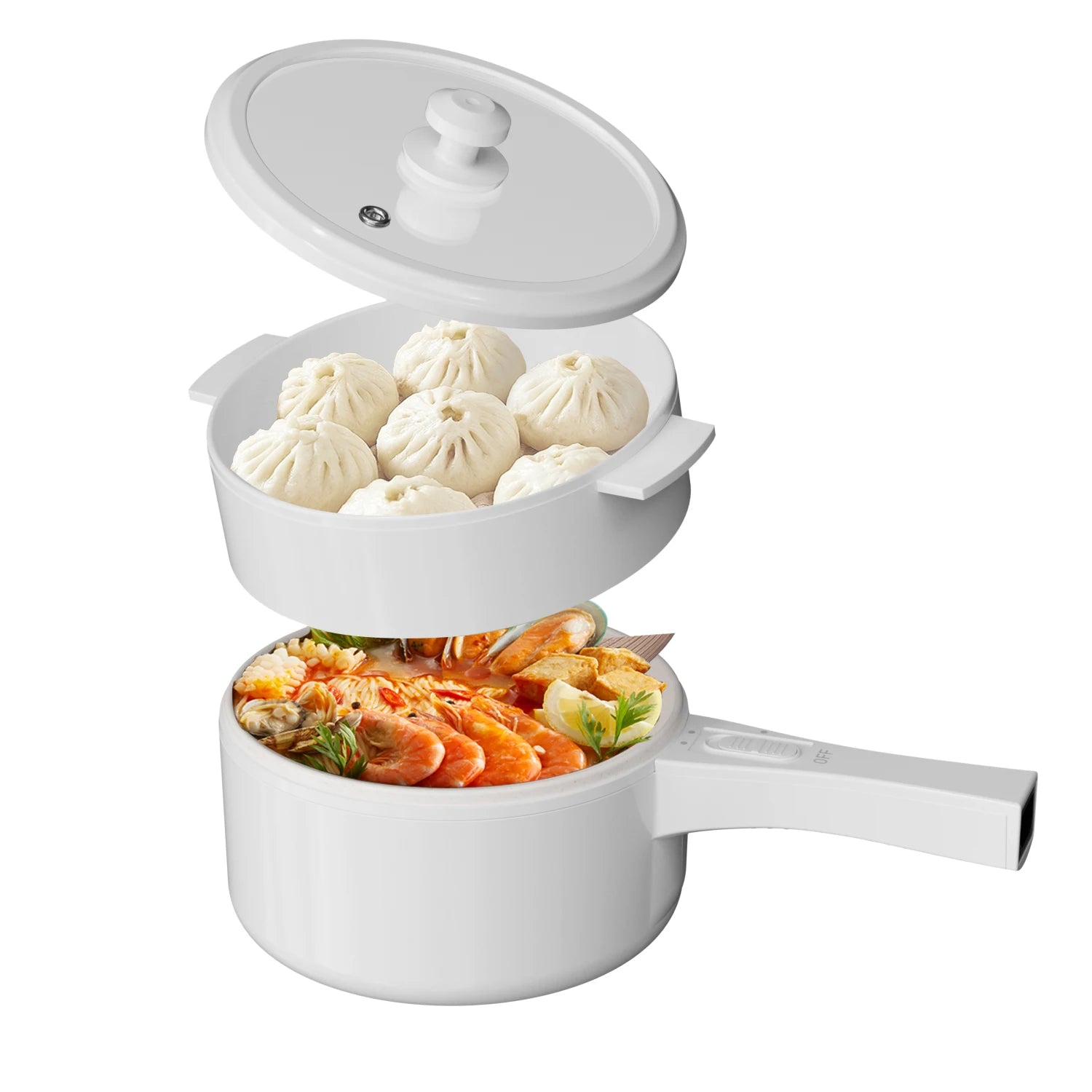 Hot Pot with Steamer, Non-Stick Fryer Pan, 1.5L Electric Pot with Power Adjustment - Our Families Kitchen
