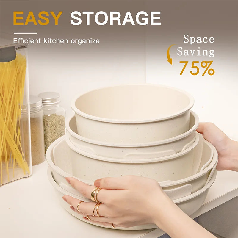 21 Piece Non-Stick, Astercook Ceramic Cookware Set with Sensor Handles, Milky white - Our Families Kitchen