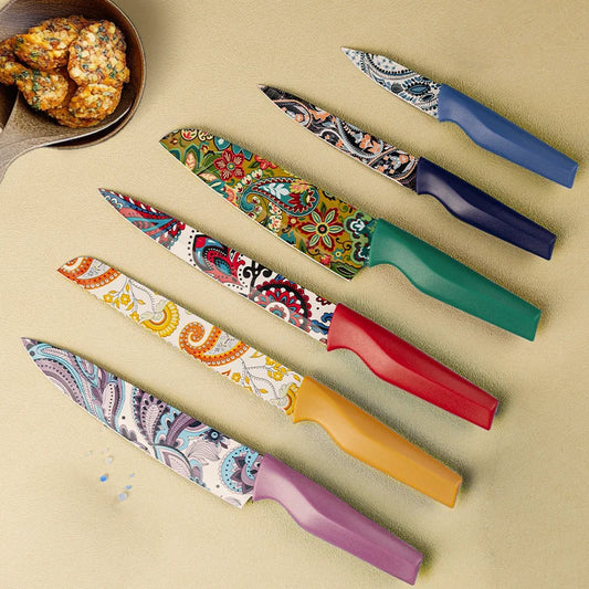 Astercook Paisley Pattern Knife Set With Sheaths, Dishwasher Safe, Colorful, German Stainless Steel - Our Families Kitchen