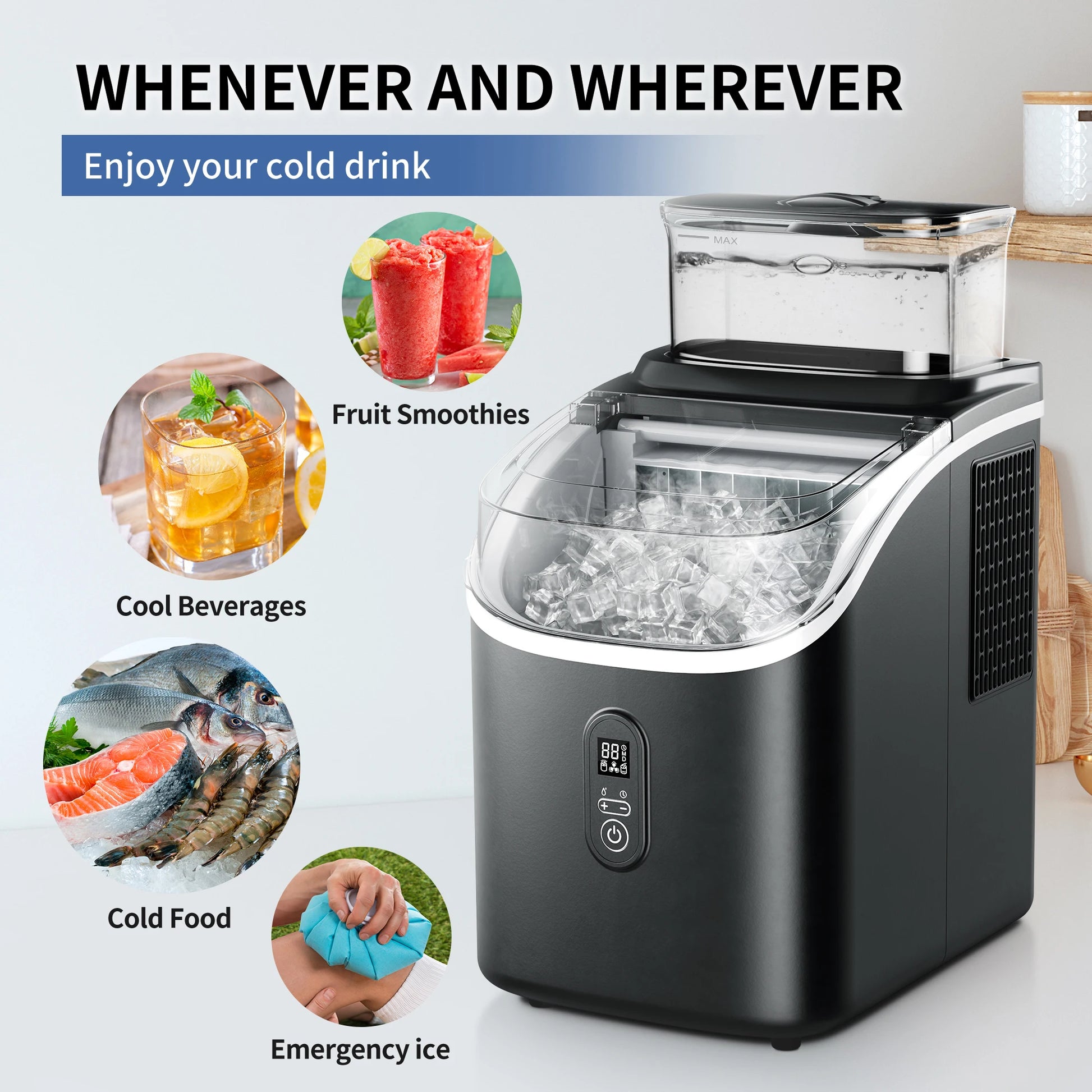 SIMZLIFE Ice Cube Maker Machine Countertop with External Water Tank, 45Lbs, 16Pcs Ready in 13 Mins,Auto-Cleaning,Black - Our Families Kitchen