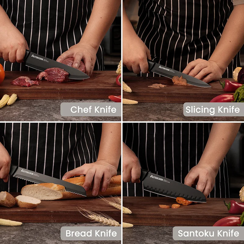 Astercook 15 Piece with Built-in Sharpener Block, Dishwasher Safe, German Stainless Steel - Our Families Kitchen
