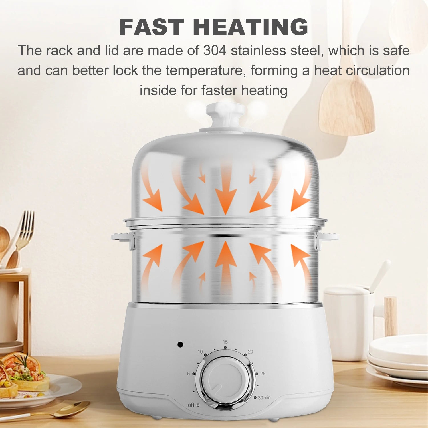 Egg Cooker -14-Egg Capacity Electric Stainless Steel Egg Cooker with 30-Min Timer and Auto Shut-Off - Our Families Kitchen