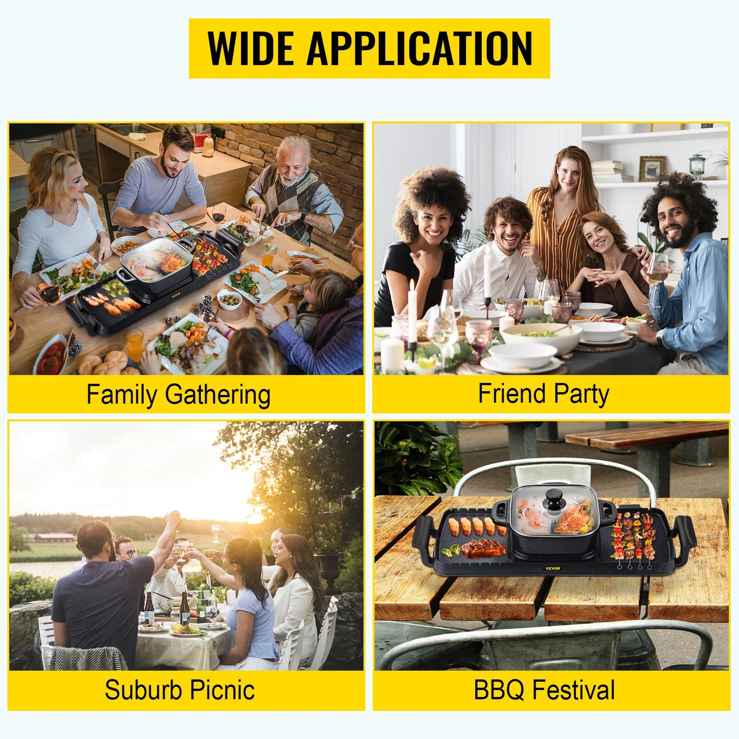 SucceBuy 2in1 Electric BBQ Pan Grill Hot Pot Multifunction Home Portable Smokeless Nonstick Detachable Hot Pot Barbecue Plate