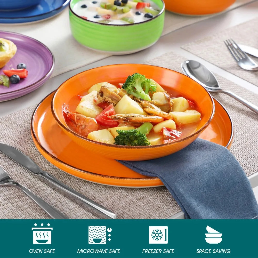Vancasso Ceramic Tableware Set 24 Piece Mix-Color Hand-painted Spirals Pattern - Our Families Kitchen