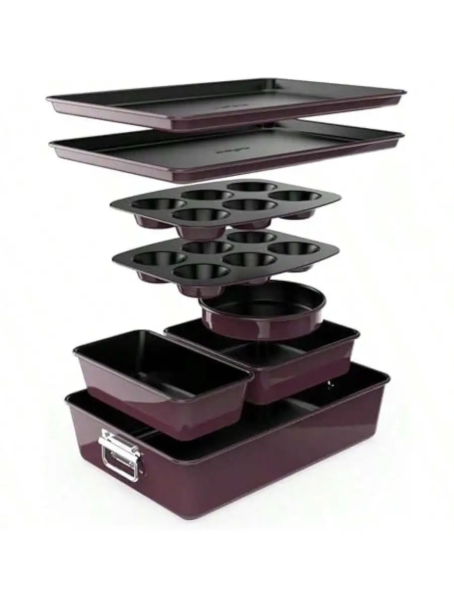 NutriChef 8-Piece Nonstick Stackable Bakeware Set, Non-Stick Coating 450°F Oven