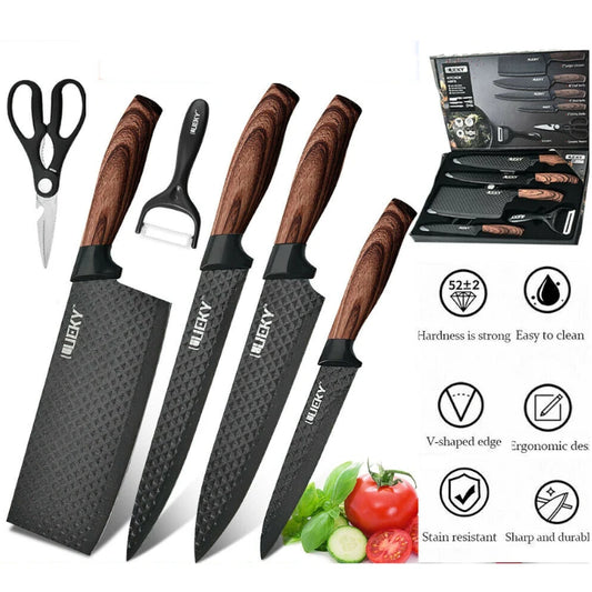 Stainless Steel Forged Chef Kitchen Knife Set Diamond Pattern - Our Families Kitchen