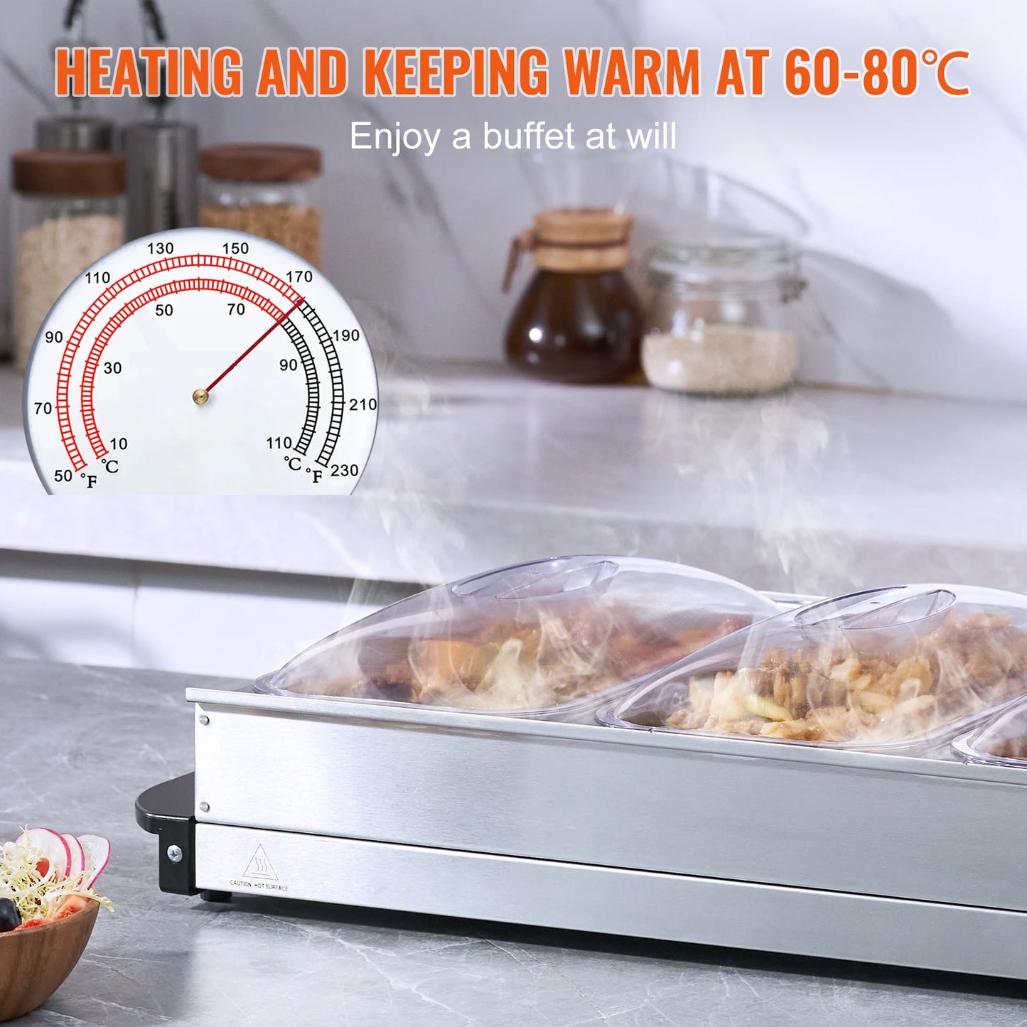 VEVOR Electric Buffet Server, Electric Warming Tray, with Temp Control