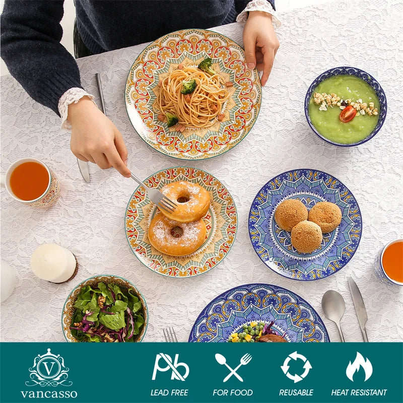 16Pcs Ceremic Porcelain Dinnerware Set Bohemian Mandala Patterned - Our Families Kitchen