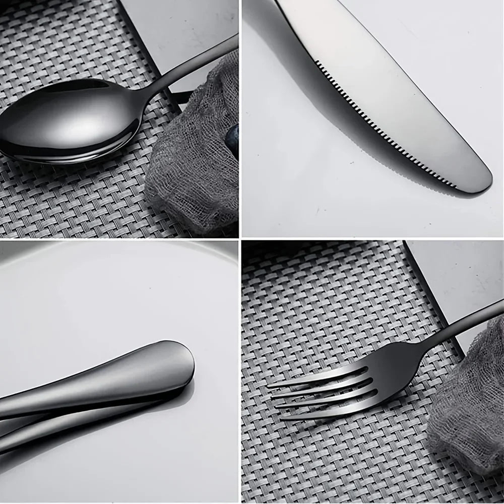 60pcs Black Stainless Steel Flatware Set, For 12