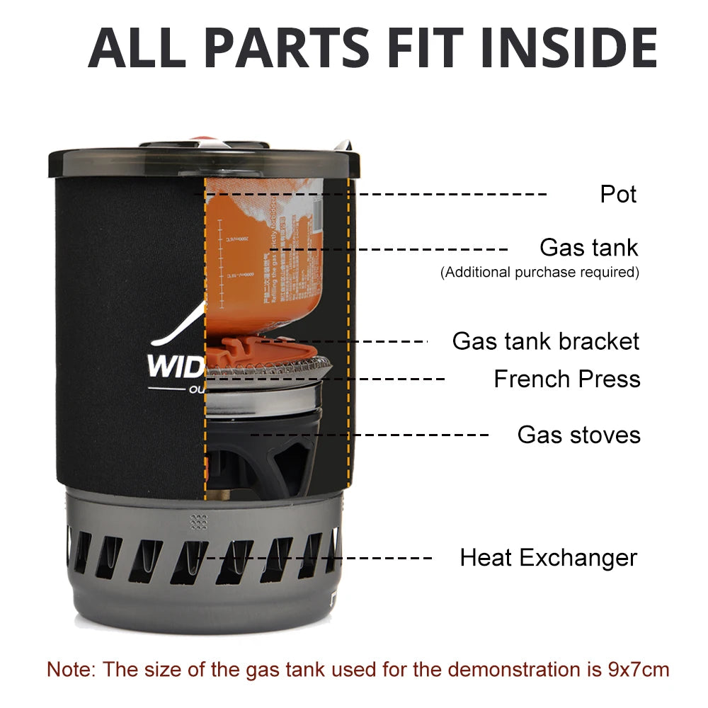 Widesea Camp Cooking System, Outdoor Gas Stove Burner Tourist Coffee Pot Cup Cookware
