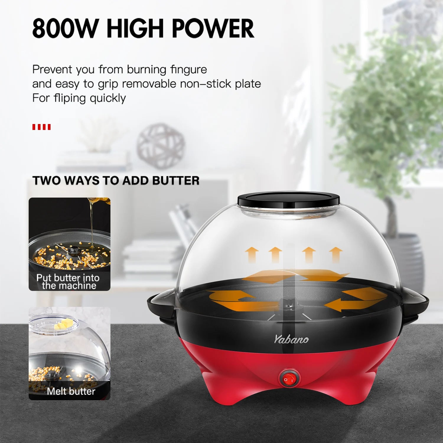 Popcorn Machine, 6-Quart Popcorn Popper maker, Nonstick Plate, Electric Stirring with Quick-Heat Technology, Cool Touch Handles - Our Families Kitchen