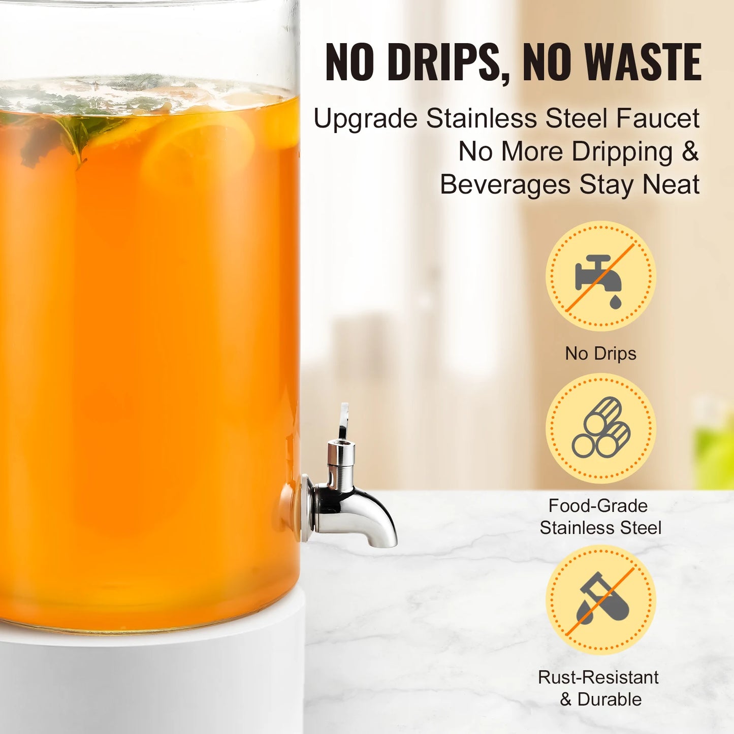 VEVOR Beverage Dispenser 2 Gallon with Stainless Steel Spigot r Dispenser for Restaurants Parties
