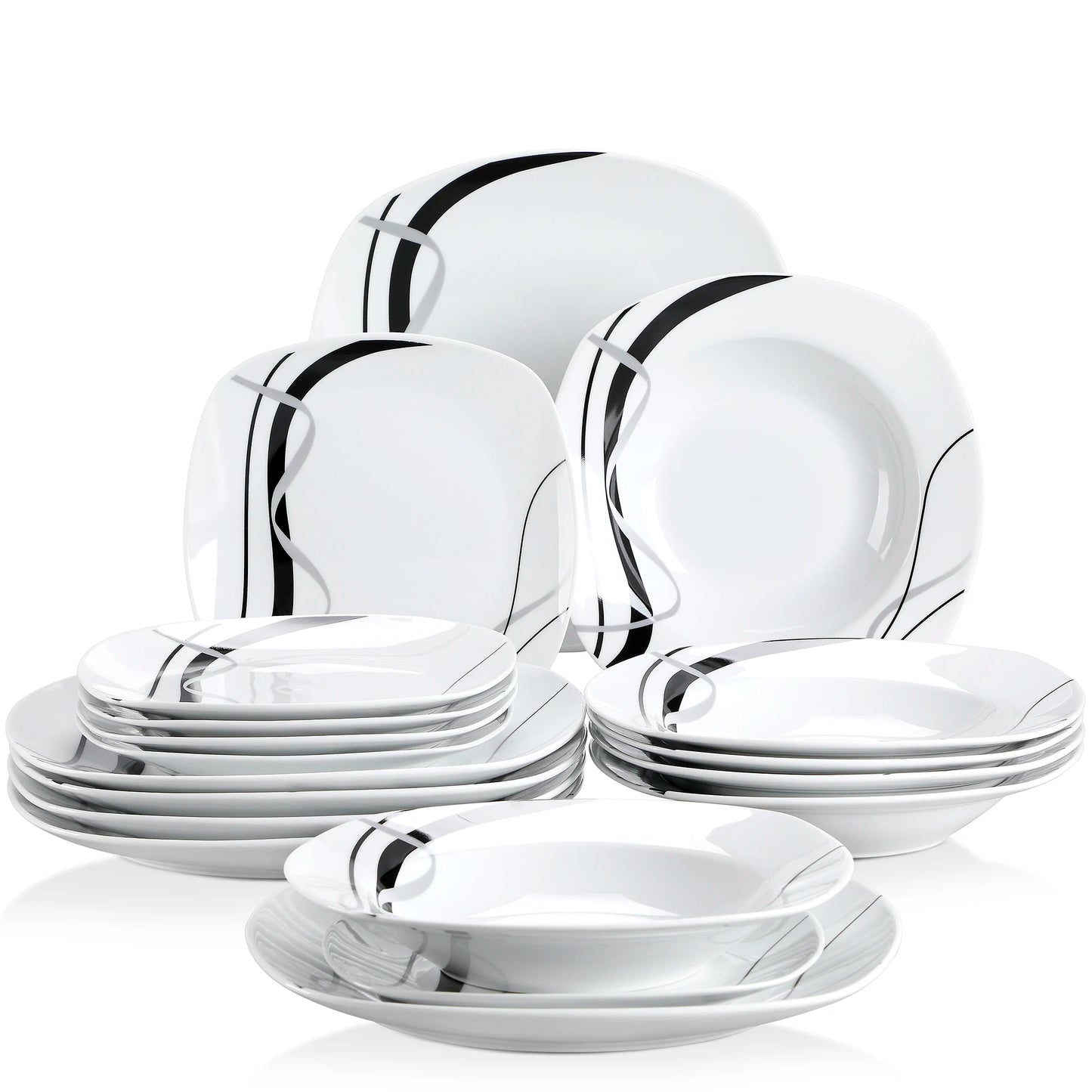 VEWEET FIONA 18/36-Piece Porcelain Ceramic Black Line Kitchen Tableware