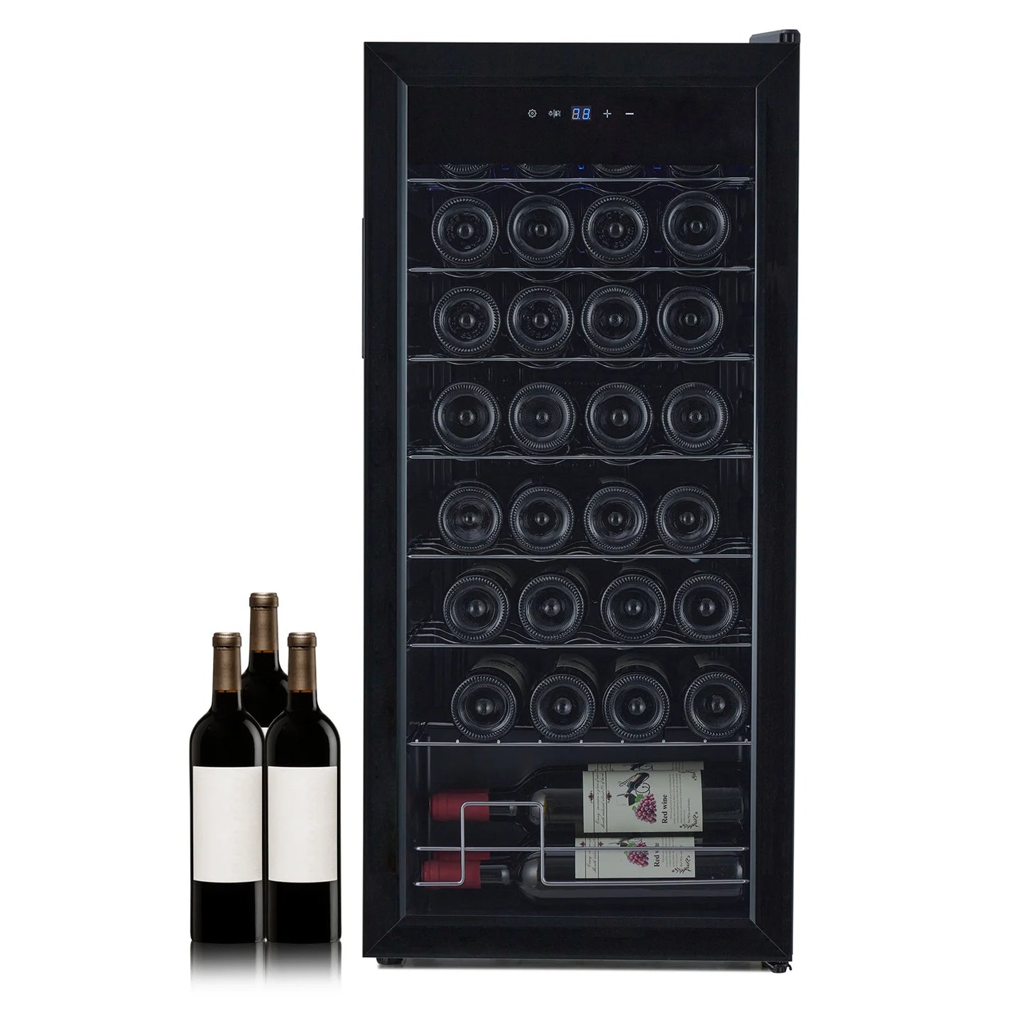 32 Bottles Compressor Wine Cooler Refrigerator, 41℉-64℉ Freestanding Wine Cellar, Compact Design, Single Glass Door