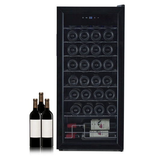 32 Bottles Compressor Wine Cooler Refrigerator, 41℉-64℉ Freestanding Wine Cellar, Compact Design, Single Glass Door