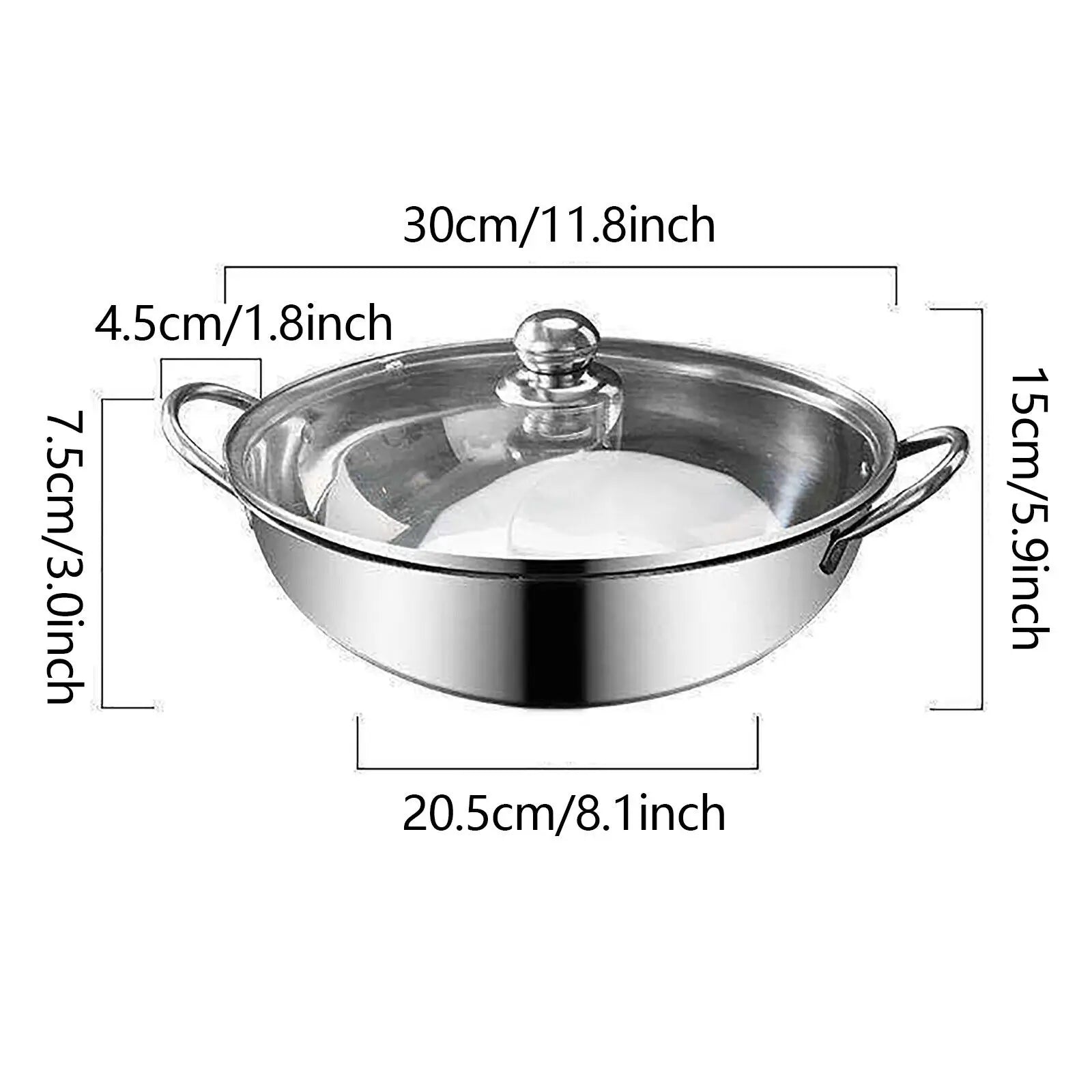 Stainless Steel Double-flavor Hot Pot - 5L Partitioned Cookware with Tempered Glass Lid - Our Families Kitchen