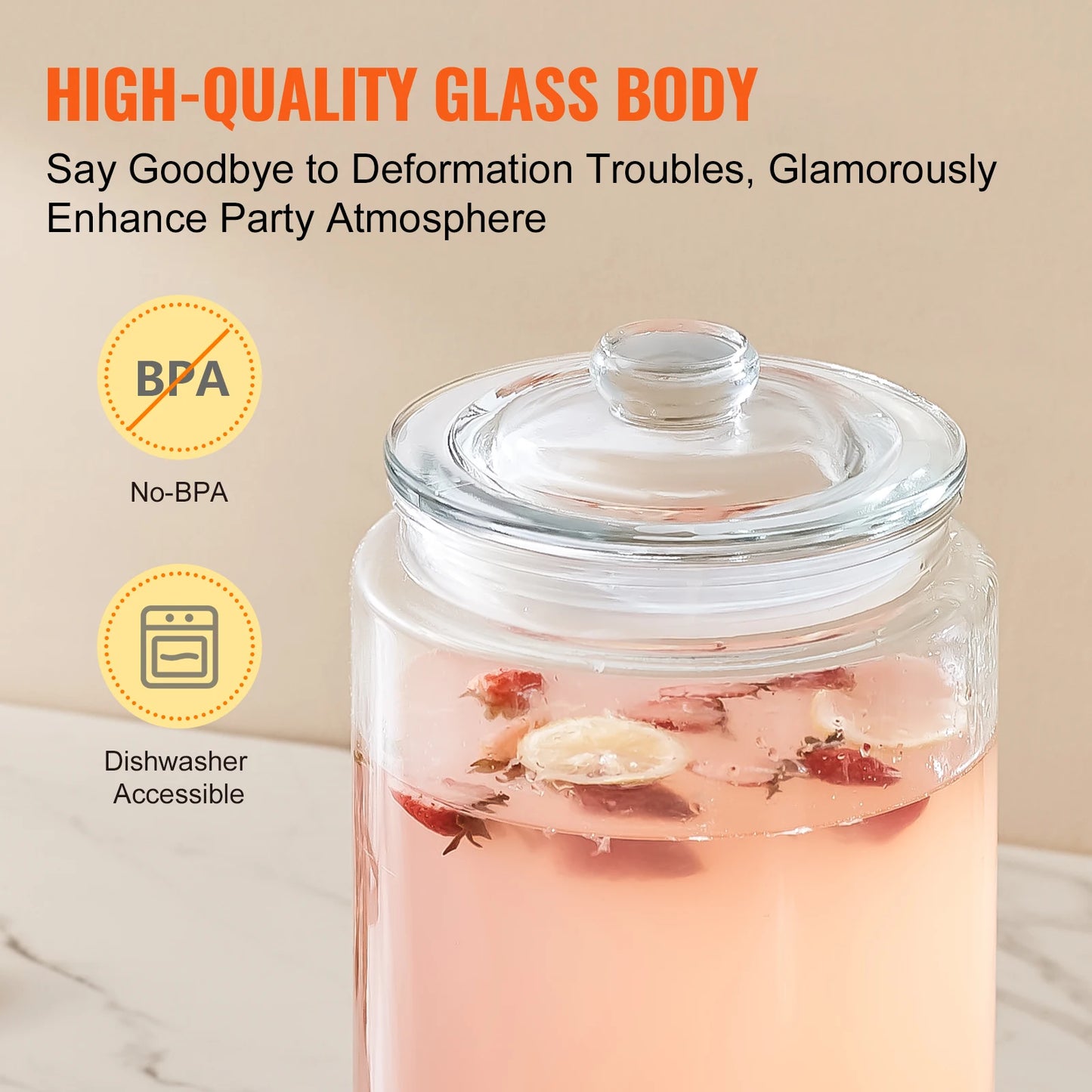 VEVOR Beverage Dispenser 2 Gallon with Stainless Steel Spigot r Dispenser for Restaurants Parties