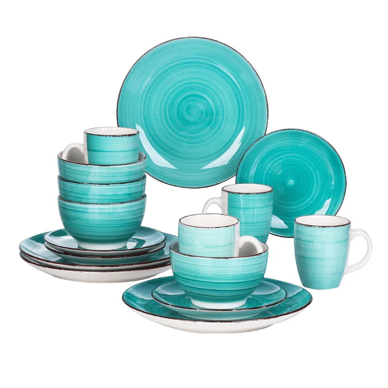 16Pcs Vintage Porcelain Ceramic Plate Set with Dinner Plate/Dessert Plate/Bowl/Mug - Our Families Kitchen