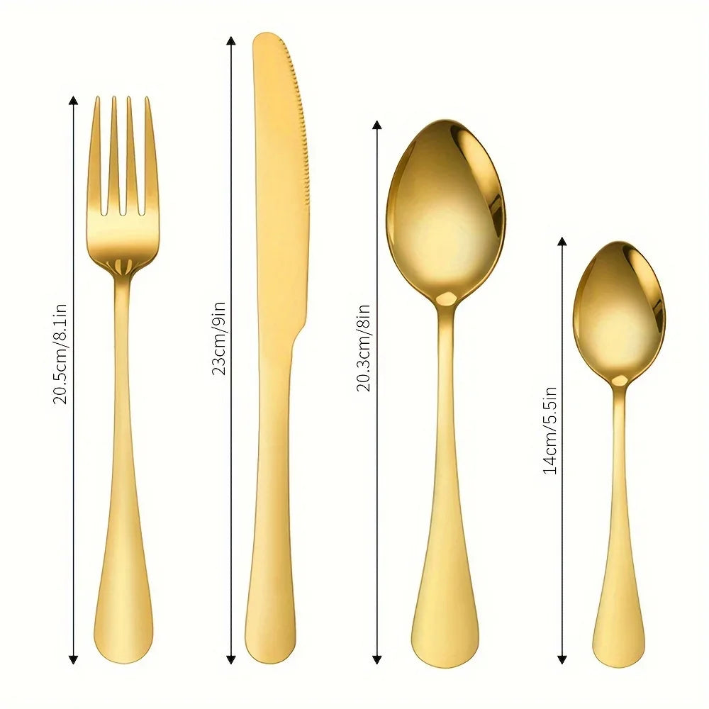 24pcs Elegant Stainless Steel, Classic Style Gift Set Mirror Polish Gold Cutlery - Our Families Kitchen
