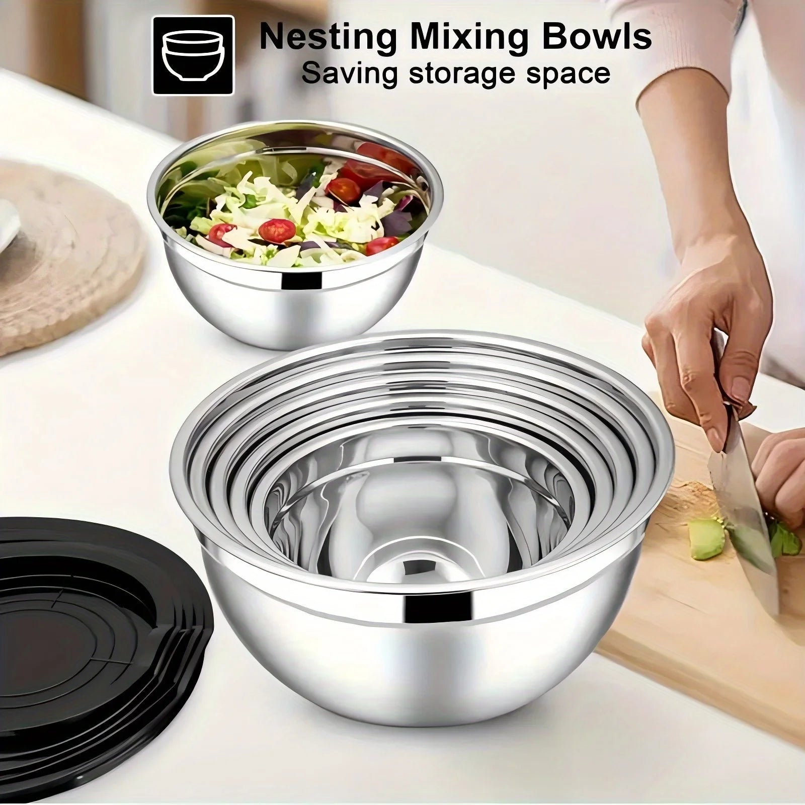 17pcs, Stainless Steel Mixing Bowl Set Mixing Bowls With Lids Grater Attachment - Our Families Kitchen