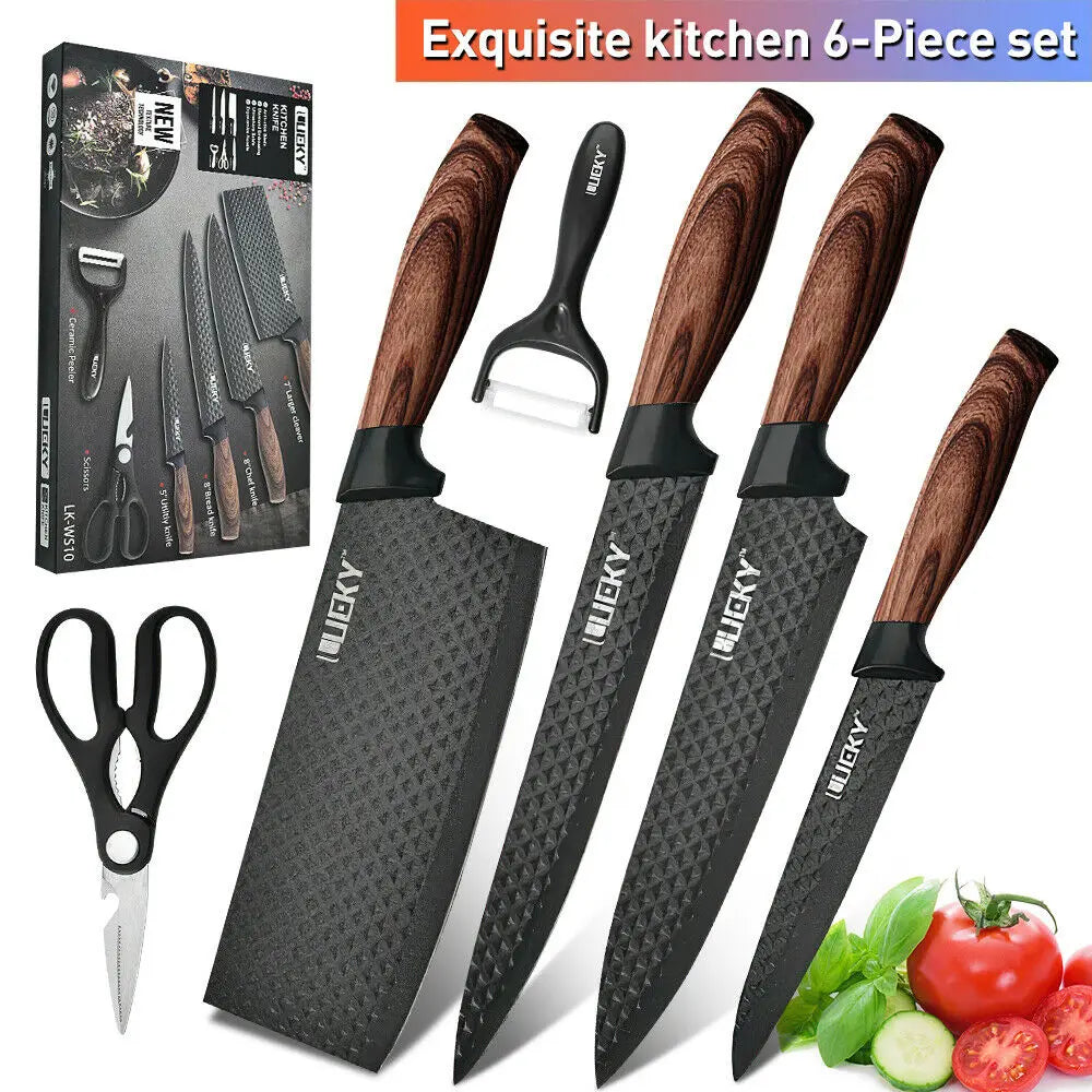 Stainless Steel Forged Chef Kitchen Knife Set Diamond Pattern - Our Families Kitchen