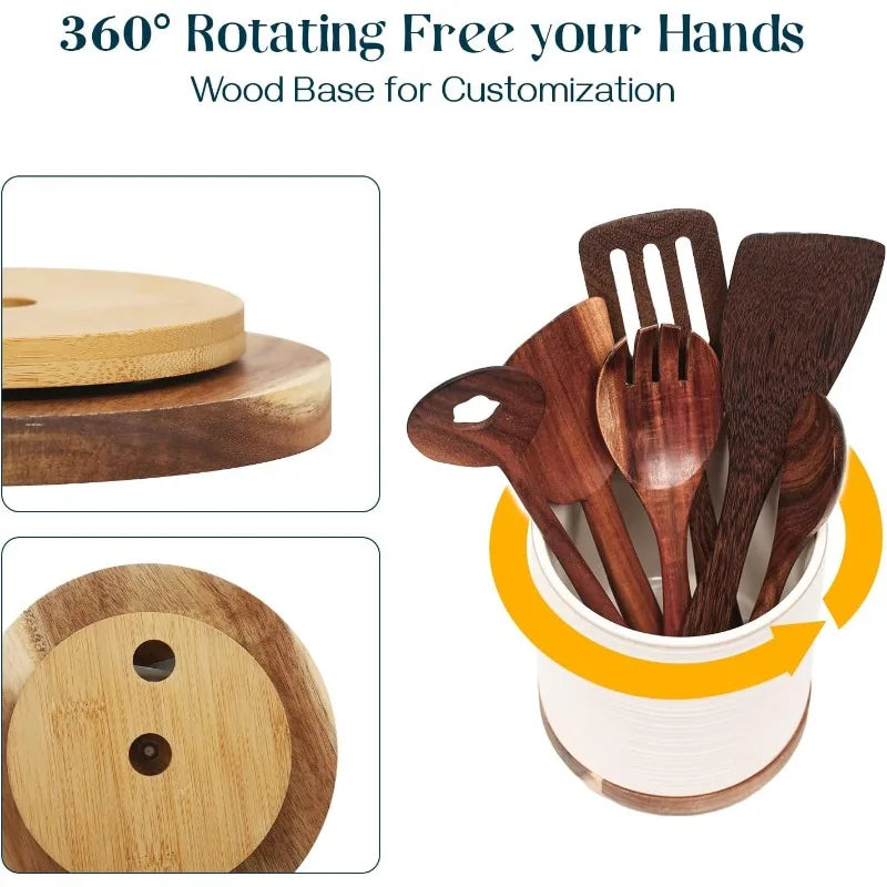 360° Rotating Extra Large Cooking Utensil Holder, 7.6", White - Our Families Kitchen