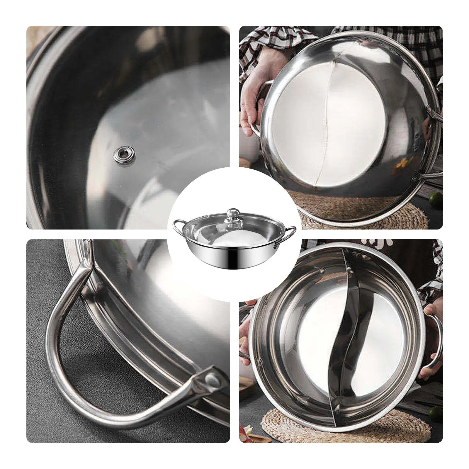 Stainless Steel Double-flavor Hot Pot - 5L Partitioned Cookware with Tempered Glass Lid - Our Families Kitchen
