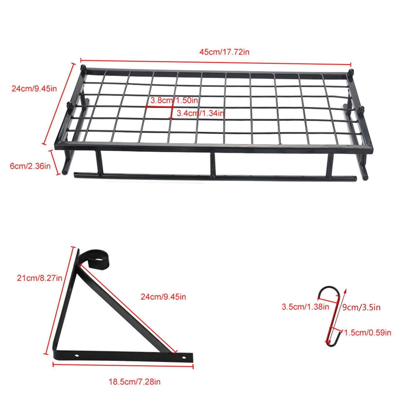 Kitchen Storage Metal Pan & Pot Rack Wall Mounted with 10 Hook Holders