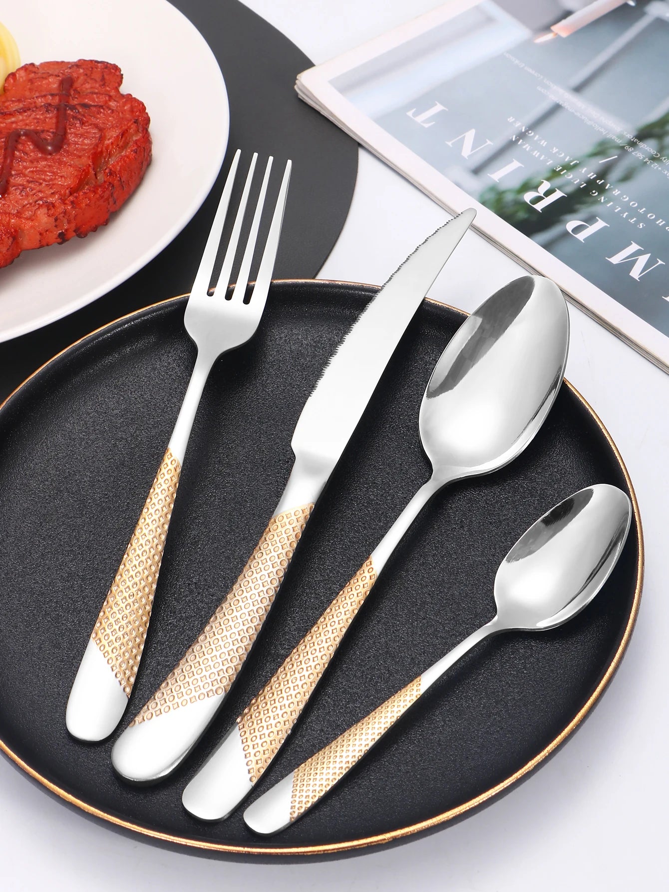 24pc Stainless steel tableware star steak knife and fork dessert fork spoon