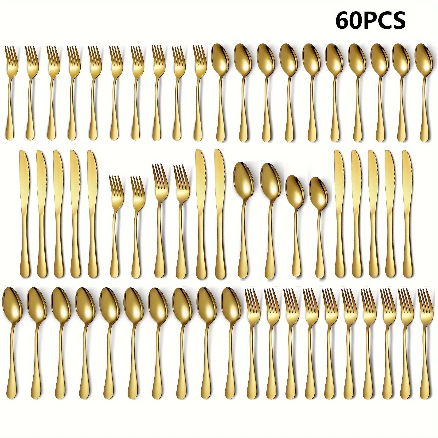 60pcs, Stainless Steel, Silverware Mirror Polished Cutlery Set, Dishwasher Safe - Our Families Kitchen