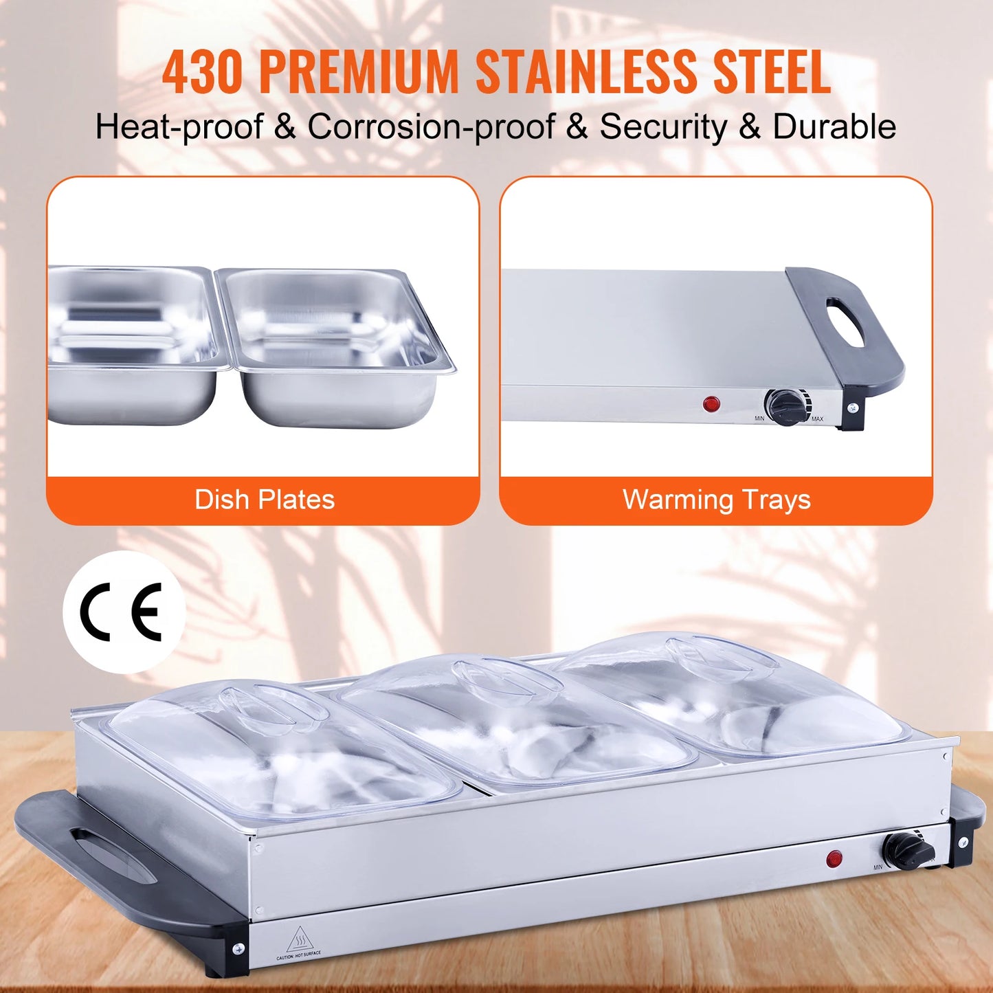 VEVOR Electric Buffet Server, Electric Warming Tray, with Temp Control