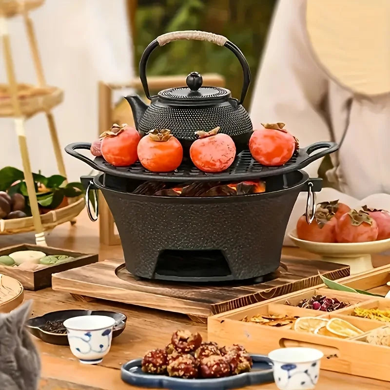 Round barbecue grill, portable camping stove, picnic barbecue party stove, family camping, desktop small charcoal barbecue grill - Our Families Kitchen