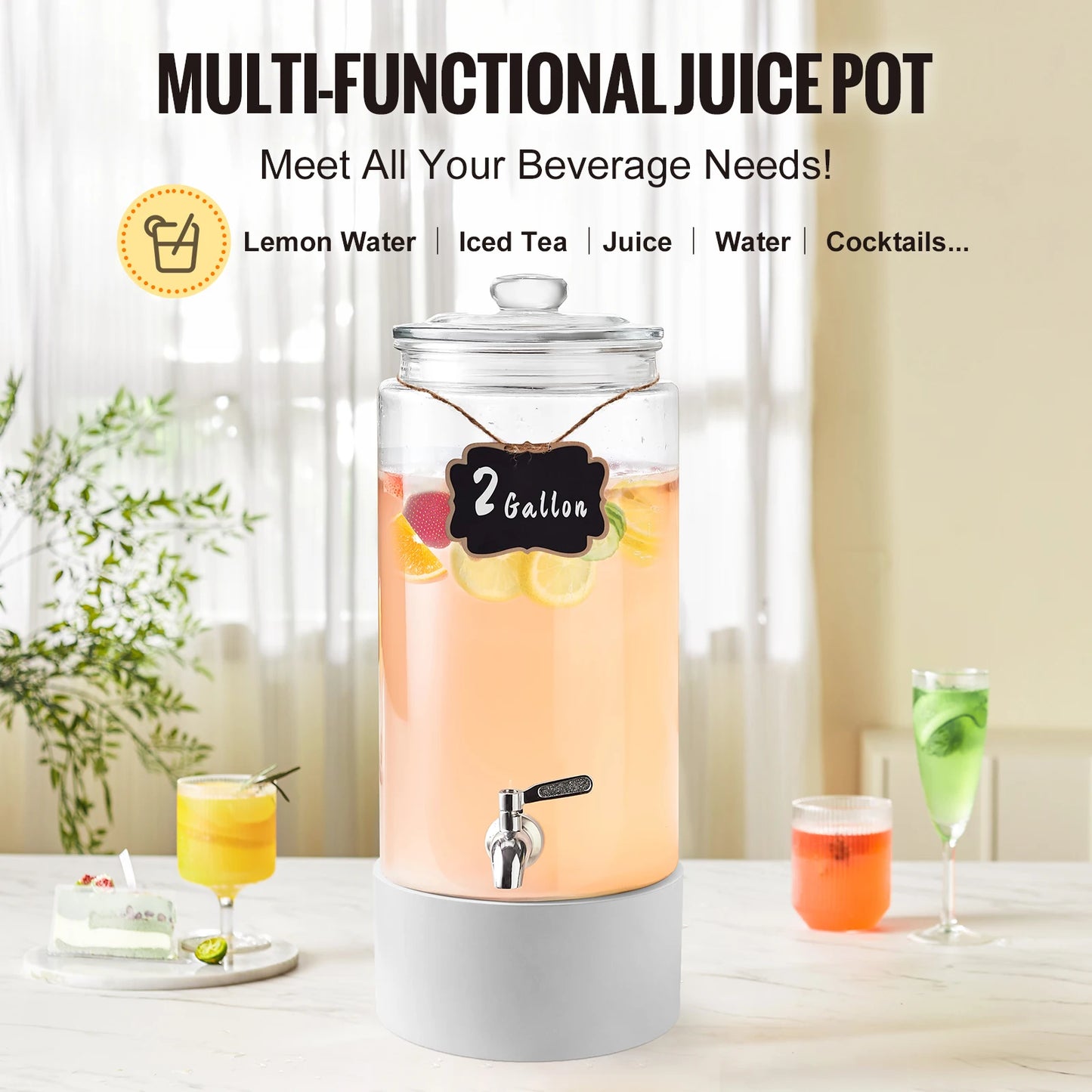 VEVOR Beverage Dispenser 2 Gallon with Stainless Steel Spigot r Dispenser for Restaurants Parties