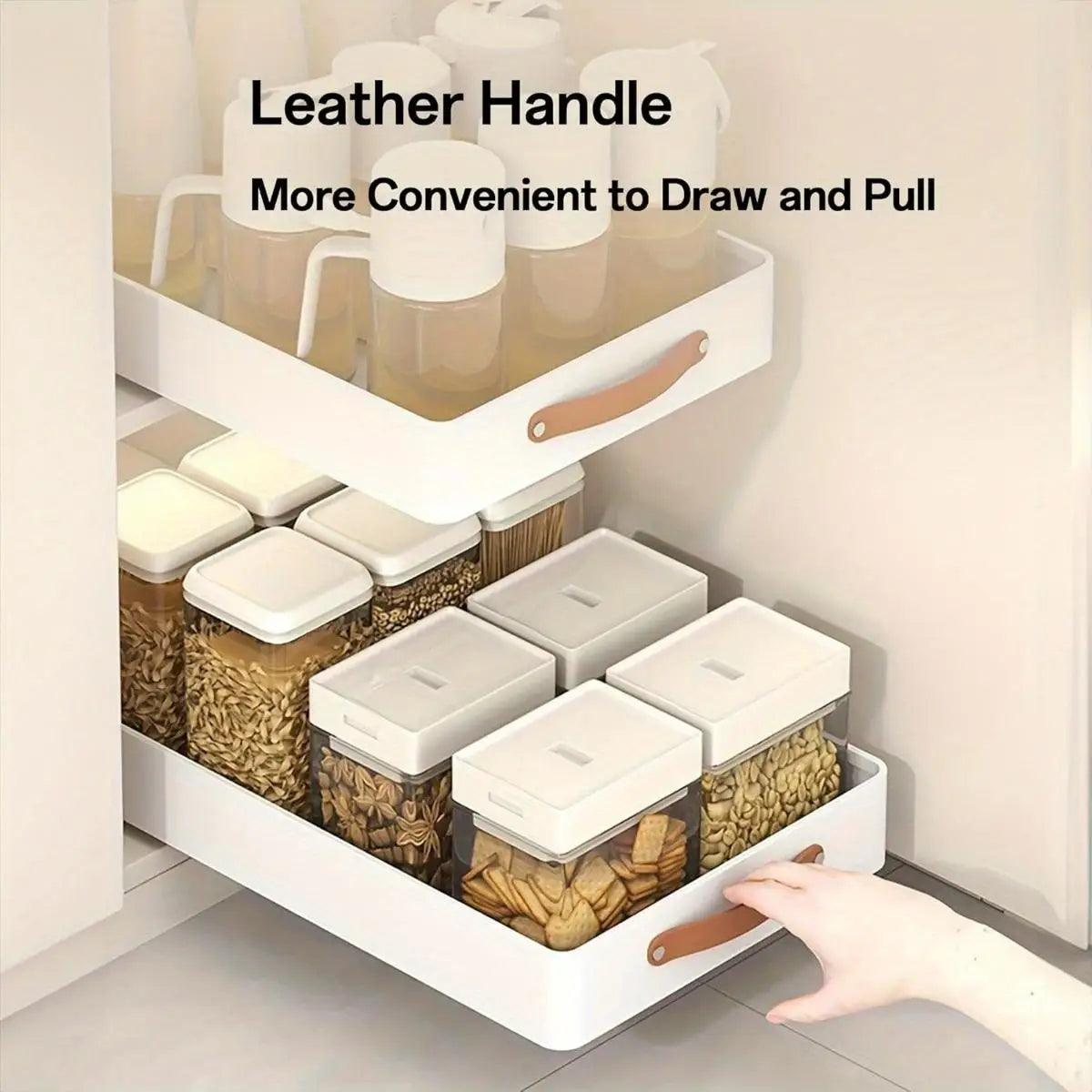Pull out Cabinet Organizer Fixed with Adhesive Nano Film, Heavy Duty Shelves Drawer Storage - Our Families Kitchen