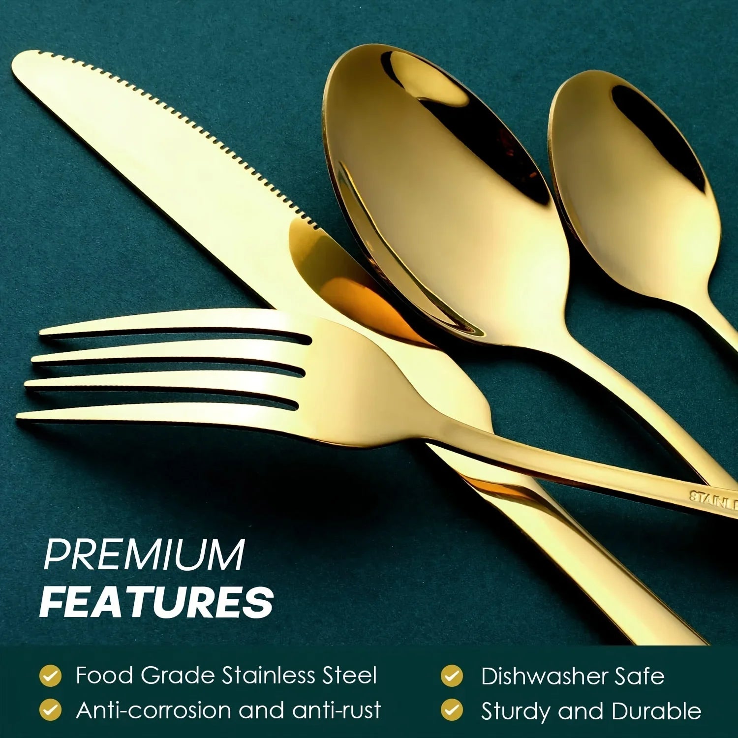 24pcs Elegant Stainless Steel, Classic Style Gift Set Mirror Polish Gold Cutlery - Our Families Kitchen