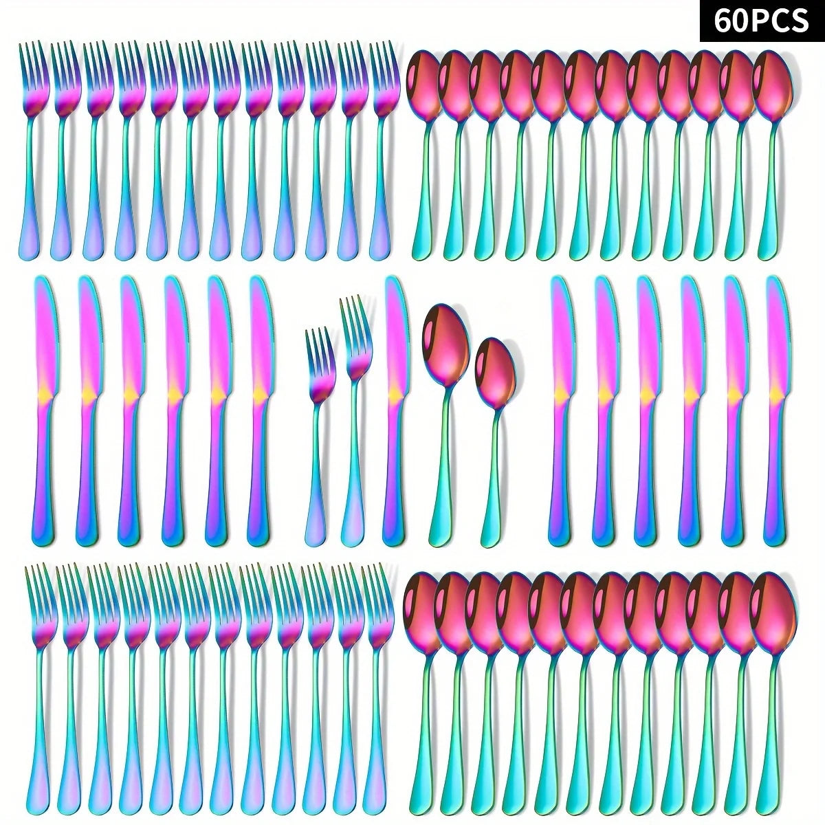 30/60pcs Stainless Steel High-end Tableware Set Mirror Polished - Our Families Kitchen